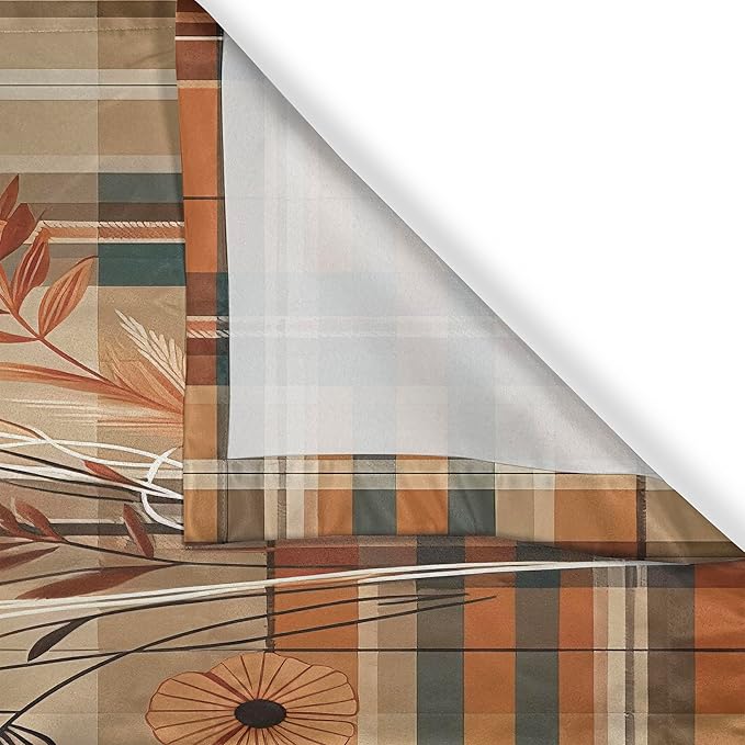 Ambesonne Modern Floral Kitchen Curtains, Autumn Harvest Tone Buffalo Plaid and Flower Huddle with Leaves, Window Drapes 2 Panel Set for Kitchen Cafe Decor, 55" x 24", Orange Tan Grey Teal