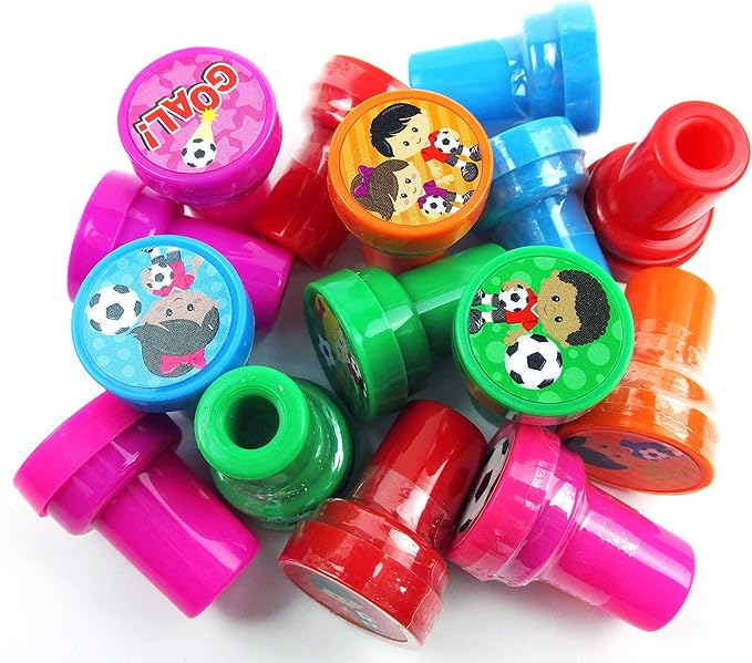 TINYMILLS 24 Pcs Soccer Stampers for Kids Party Favor Goodie Bag Stuffers Pinata Fillers Soccer Futbol Gifts Carnival Prizes Team Party Favor Rewards
