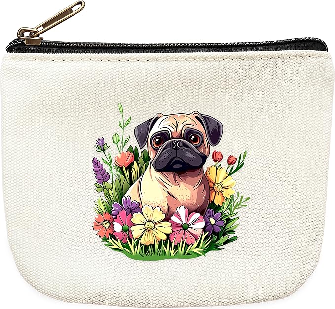 Pug Coin Purse Pouch Bag Holder for Teens Girls Women Kids, Pug Lovers Gifts Stuff Decor, Small Mini Purse Coin Card Key Headset Lipstick!