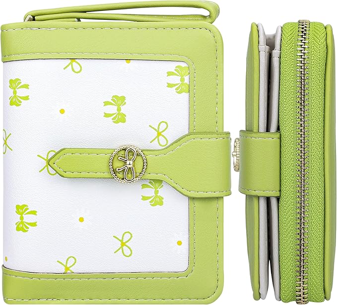 Womens Wallet Cute Small Wallets for Women Green Coquette Bow Women's Wallet Kawaii Card Wallets for Women Ladies Bow Stuff