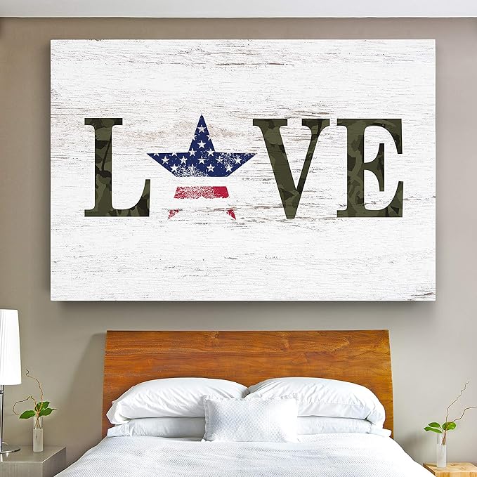 Renditions Gallery Canvas Patriotic Wall Art Modern Decorations Paintings Stary American Love Rustic Black & White Veteran Nationalistic Wall Hanging for Bedroom Office Kitchen - 30"x40" LT25