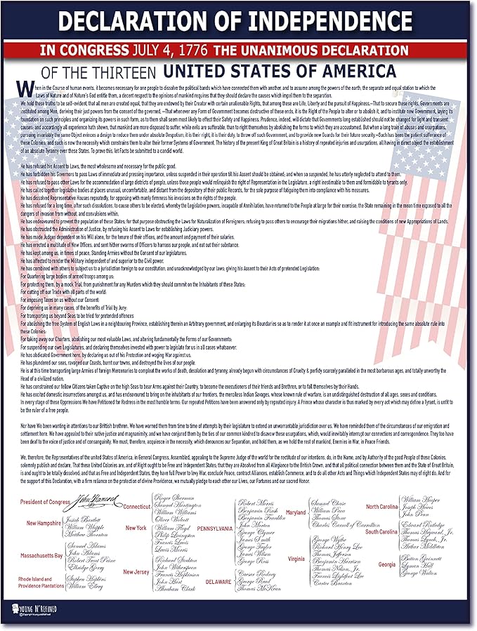 American Founding documents Large Laminated 4 Pack: US Constitution, Declaration of Independence, Bill of Rights, Entire Constitution and Amendments New 3.0 Now with Larger Fonts Young N Refined