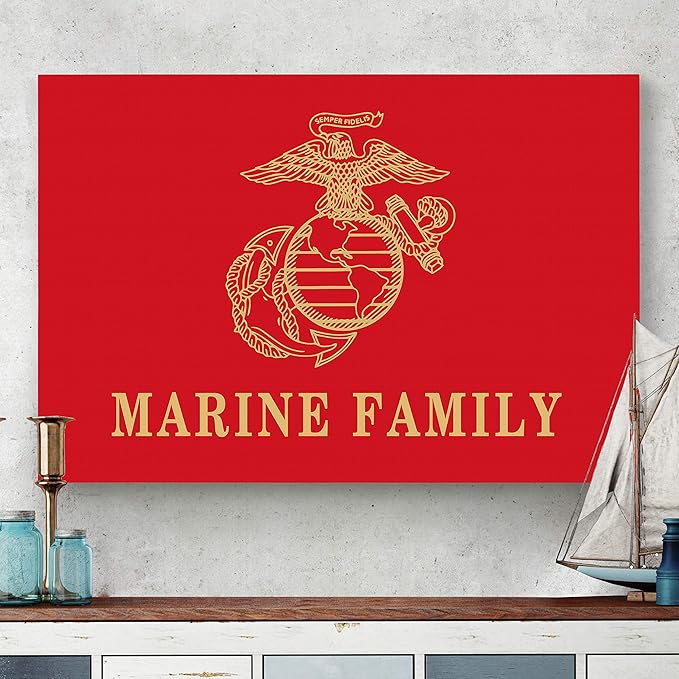 Renditions Gallery Nature Wall Art Home Paintings & Prints Artwork Golden American Marine Crest Modern Patriotic Military Modern Decorations for Bedroom Office Kitchen - 30"x40" LT25