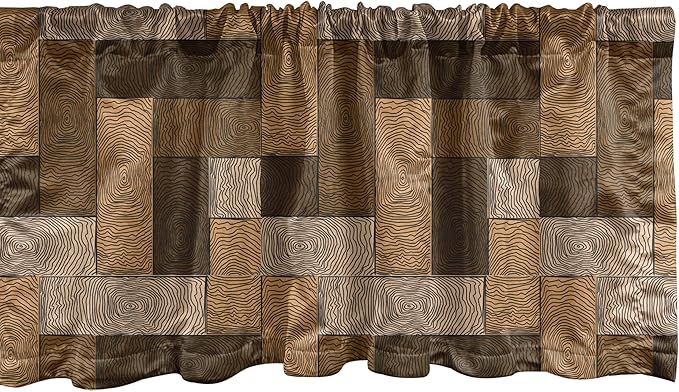 Ambesonne Chocolate Window Valance, Parquet Pattern in Wooden Style Geometric Design in Nature Inspired Art, Curtain Valance for Kitchen Bedroom Decor with Rod Pocket, 54" X 18", Beige Brown