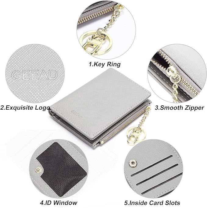 GEEAD Small Wallets for Women Bifold Slim Coin Purse Zipper ID Card Holder