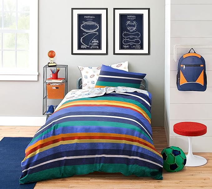 Saturday Park Vintage Stripe Full/Queen Duvet Cover & Sham Set - 3 Piece 100% Organic Cotton Duvet Set - GOTS & Oeko-TEX Certified