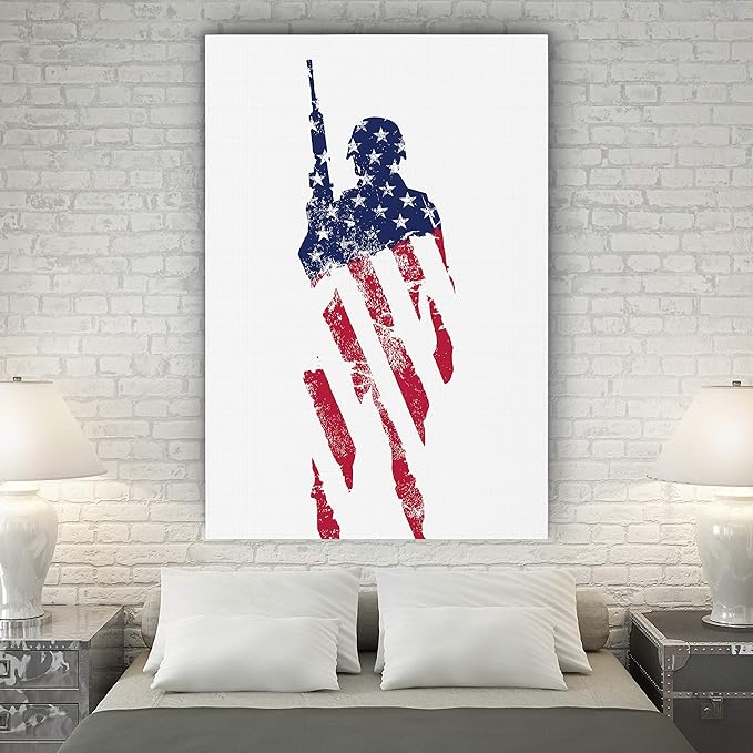 Renditions Gallery Canvas Military Wall Art Paintings & Prints Artwork American Faded Veteran Victory Modern Glam Patriotic Canvas Decorations for Bedroom Office Kitchen - 16"x20" LT25