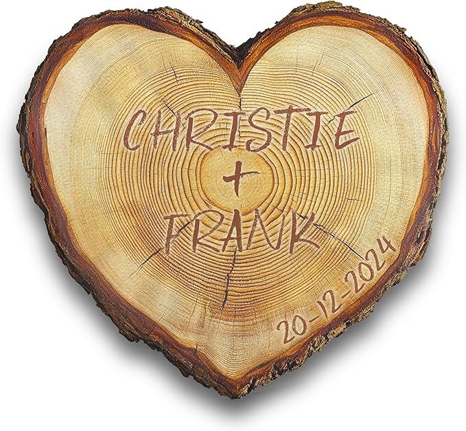 Carved Wood Slice Shaped Ugly Plush Pillow - Wooden Heart Shaped Pillows, Couple Initial Name Personalized Decorative Throw Pillow for Room Decor Sofa Chair, Gifts for Him and Her