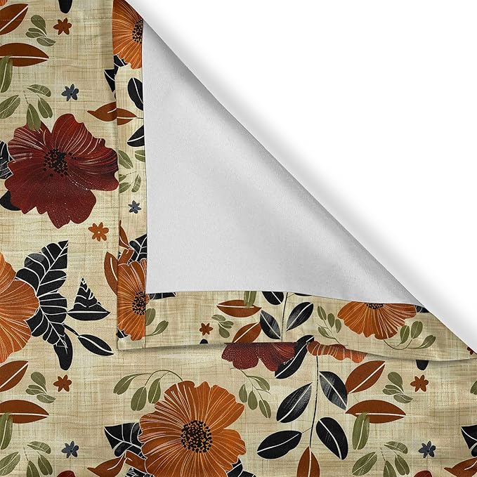 Ambesonne Poppy Window Valance Pack of 2, Modern Boho Leafy Floral Garden Illustration with Mid Century Details, Rod Pocket Curtain Valances for Kitchen Bedroom, 54" X 12", Maroon Amber Grey Yellow