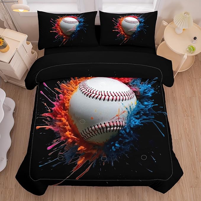 Helloosun 5PCS Baseball Comforter Set Full,Sports Bedding Sets for Boys,Full Comforter Sets for Boys,Baseball Bedding Set with Sheets