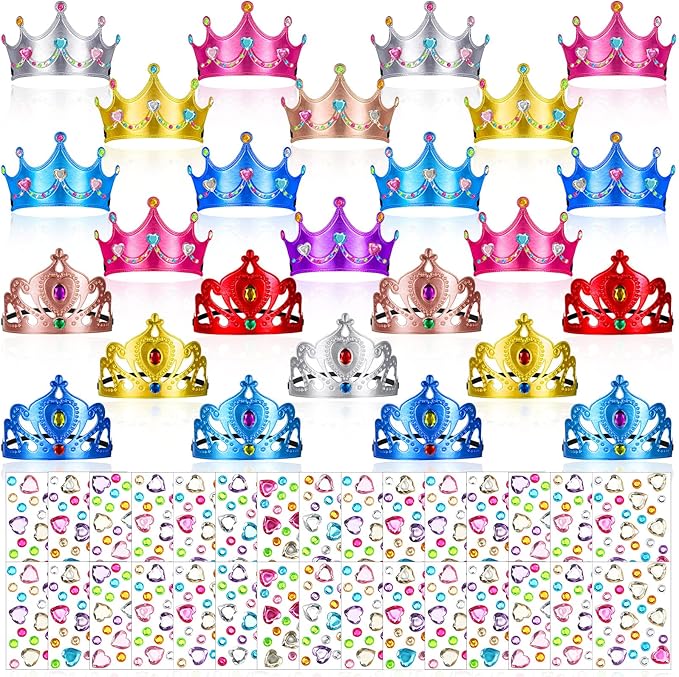Yaomiao 66 Pieces Foam Princess Tiaras DIY Crowns Kids Party Favors Craft Crystal Diamond Sticker Girls Making Your Own Tiara (Multicolor)