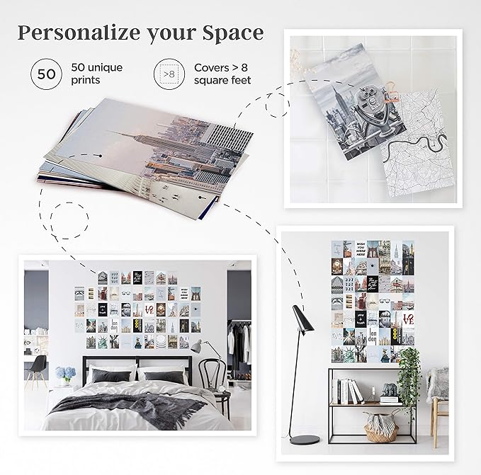 HAUS AND HUES Aesthetic Photo Collage Kit - City Wall Collage Kit, Aesthetic New York Pictures (4" x 6", Set of 50)