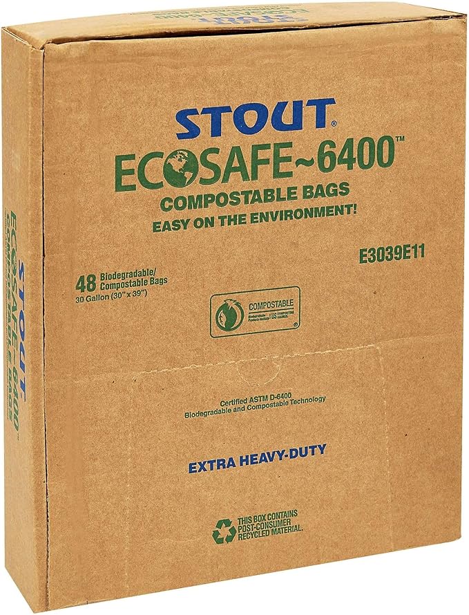 Stout by Envision Ecosafe-6400 Bags, 13 Gal, 0.85 Mil, 24" X 30", Green, 45/box