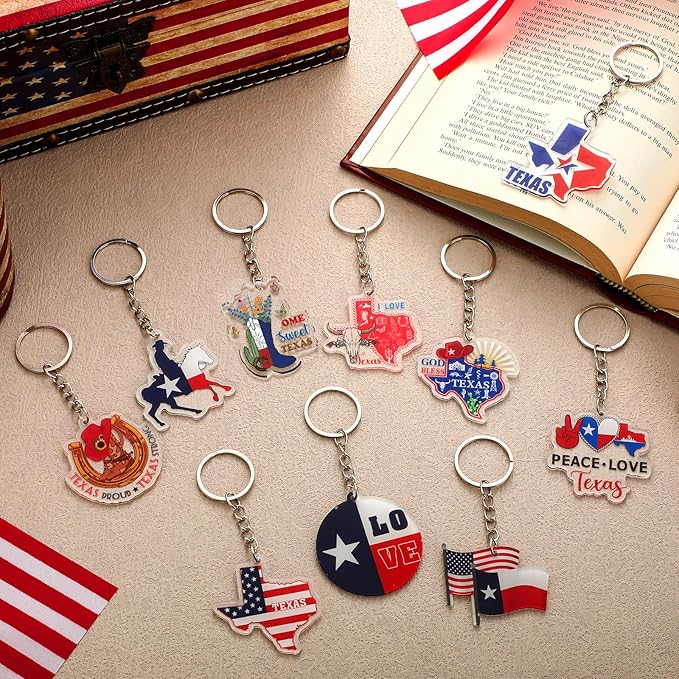 50 Pcs Texas Souvenirs Acrylic Keychain Gifts Bulk United State Keychain Boots Love Buffalo Skull Hand Travel Souvenir