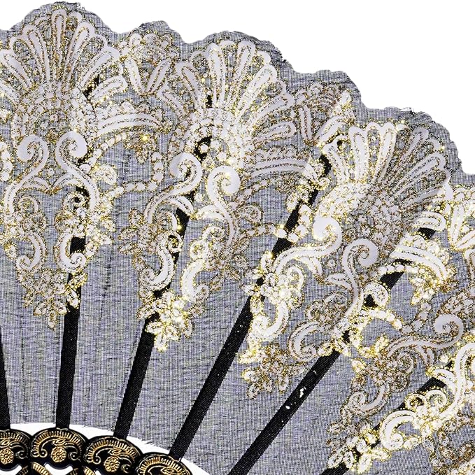 QIRMIZI 30 Pack Folding Handheld Fans,Silk Spanish Fan, Perfect for Weddings, Parties, and Dancing,Black