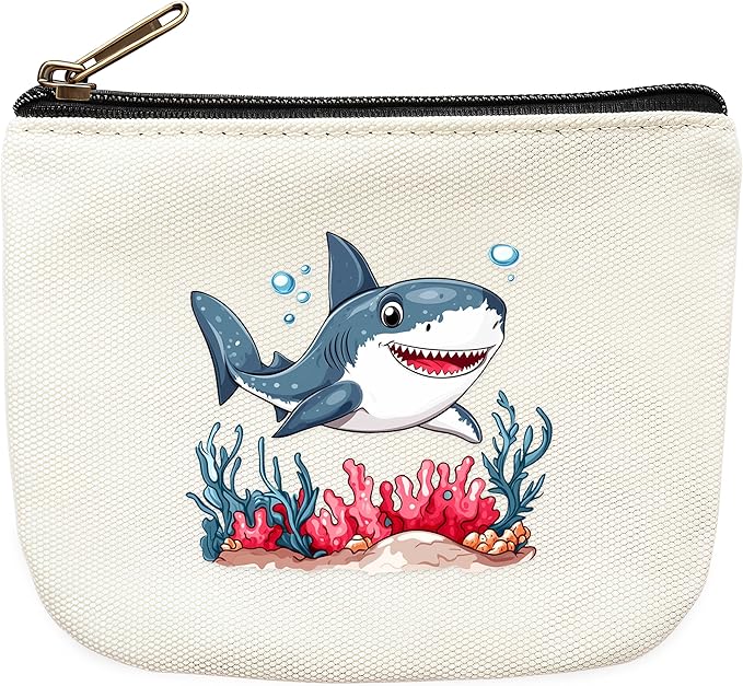Shark Coin Purse Pouch Bag Holder for Teens Girls Women Kids, Animal Lovers Gifts Stuff Decor, Small Mini Purse Coin Card Key Headset Lipstick!