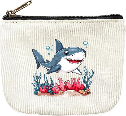 Shark Coin Purse Pouch Bag Holder for Teens Girls Women Kids, Animal Lovers Gifts Stuff Decor, Small Mini Purse Coin Card Key Headset Lipstick!