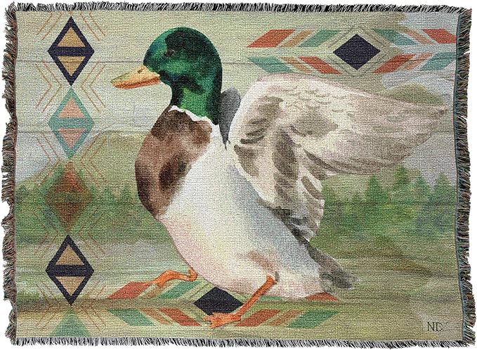 Pure Country Weavers Animals Lodge Mallard Duck Blanket by Nicole DeCamp - Wildlife Lodge Cabin Gift Tapestry Throw Woven from Cotton - Made in The USA (72x54)