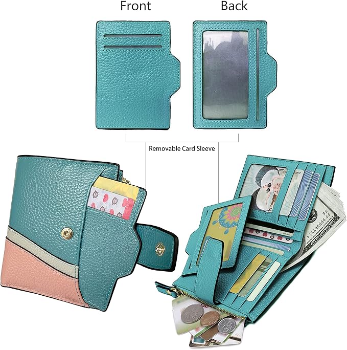 AINIMOER Women's RFID Blocking Leather Small Compact Bi-fold Zipper Pocket Wallet Card Case Purse with id Window
