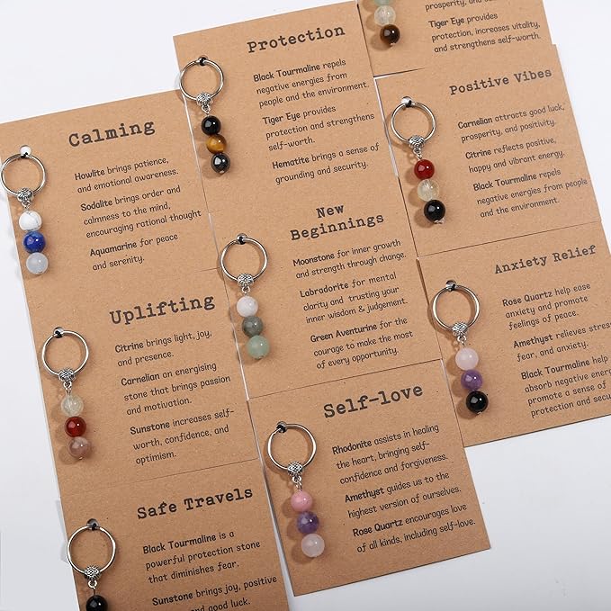 Natural Crystals Keychain Gift for New Beginnings, New Beginnings Gifts for Coworker Anxiety Relief Keychain for Women