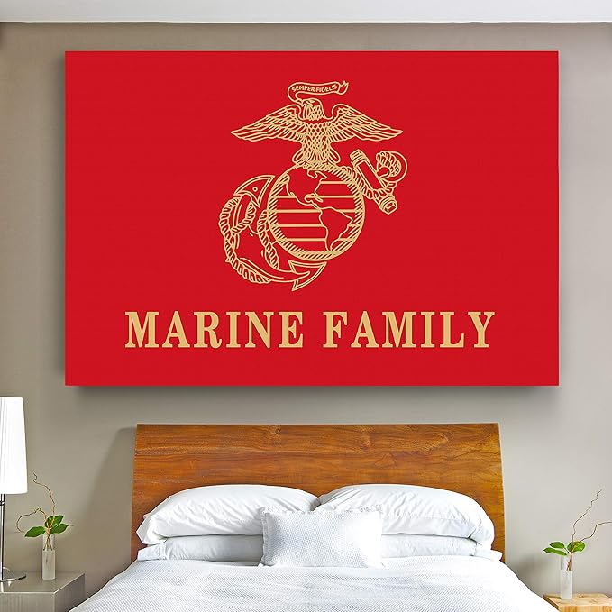 Renditions Gallery Nature Wall Art Home Paintings & Prints Artwork Golden American Marine Crest Modern Patriotic Military Modern Decorations for Bedroom Office Kitchen - 24"x32" LT25