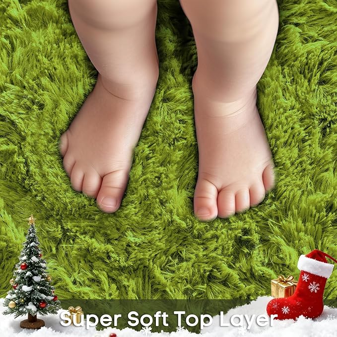 Ophanie Round Rug 5Ft Green Circle Area Rug, Green Room Decor, Fluffy Fuzzy Bedroom Carpet, Plush Soft Shaggy Living Room Rugs for Kids Home Decor Aesthetic, Nursery