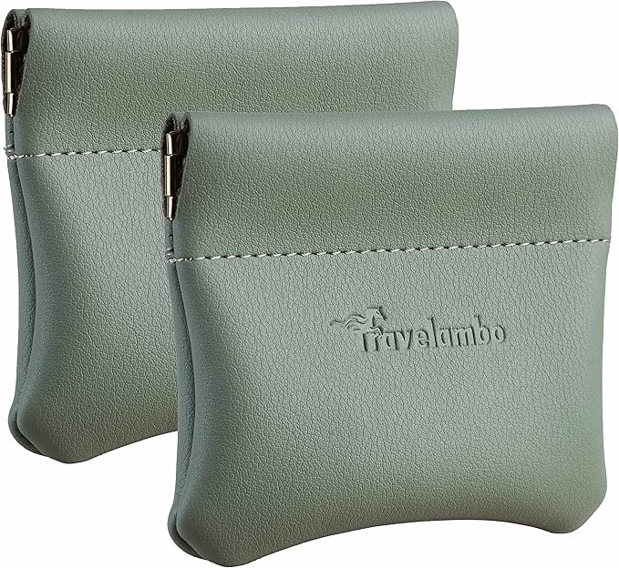 Travelambo Leather Squeeze Coin Purse Pouch Change Holder For Men & Women 2 pcs set