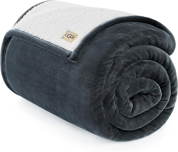 UGG Nita Twin XL/Twin Blanket Soft Fleece Blanket for Bed, Warm Fluffy Bedding, Oversized Throw for Couch, Machine Washable, 60-inch x 90-inch, Charcoal Grey