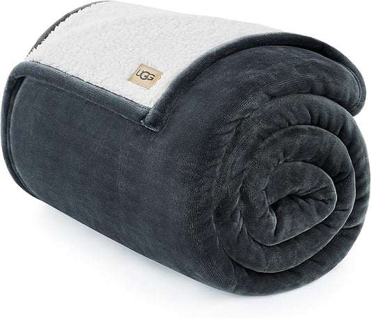 UGG Nita Twin XL/Twin Blanket Soft Fleece Blanket for Bed, Warm Fluffy Bedding, Oversized Throw for Couch, Machine Washable, 60-inch x 90-inch, Charcoal Grey