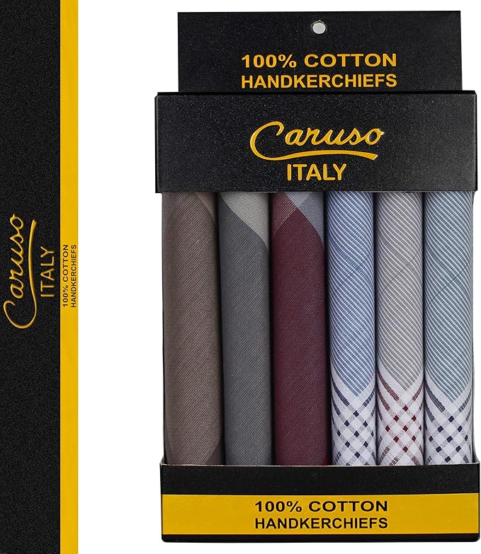 Caruso Italy 100% Cotton Men's Italia Handkerchief | Luxurious, Soft, and Ultra-Absorbent Handkerchief For Men | 50cm X 50cm