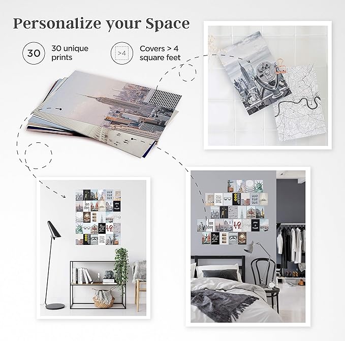 HAUS AND HUES Aesthetic Photo Collage Kit - Picture Collage Kit for Wall Aesthetic Room Decor | Aesthetic Wall Collage Kit Aesthetic Collage Kit (City Set of 30)