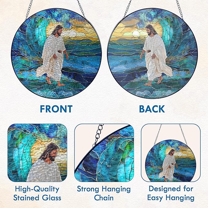 FLAGWIX Christmas Christian Gifts for Women Faith - Stained Glass Window Hanging 10 in - Catholic Religious Gifts for Women, Christian Sun Catchers Indoor for Home Garden Decor, Christmas Decorations