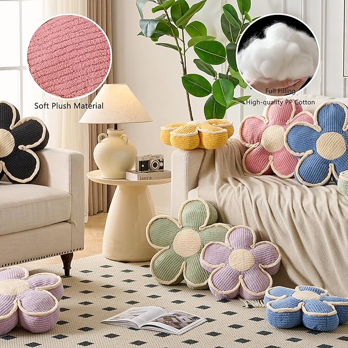 Flower Pillow White Flowers Shaped Cushion Decorative Daisy Pillow for Bed Couch Cute Throw Pillows