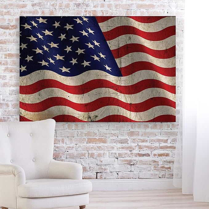 Renditions Gallery Canvas Nationalistic Wall Art Home Paintings & Prints Artwork Waving American Flag Modern Patriotic Canvas Pride Decorations for Bedroom Office Kitchen - 30"x40" LT25