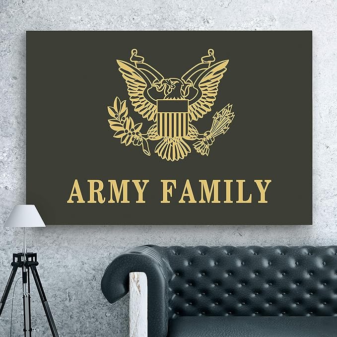 Renditions Gallery Canvas Nationalist Wall Art Paintings & Prints Artwork Golden American Army Crest Modern Patriotic Canvas Military Decorations for Bedroom Office Kitchen - 36"x48" LT25