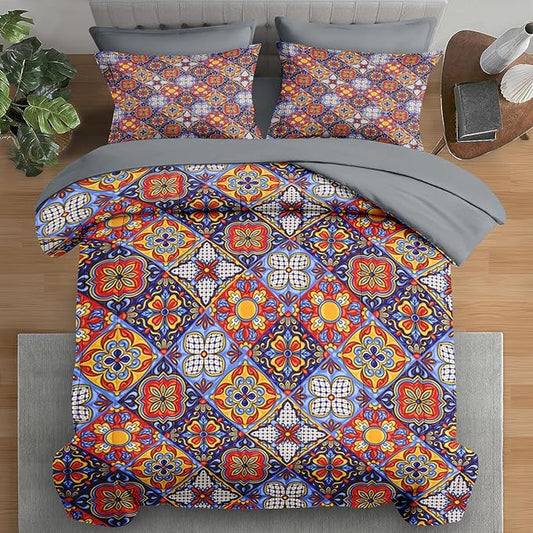 Comforter Set Full Size, Mexican Talavera Ceramic 7 Pcs Bedding for Kids and Adults, Italian Spanish Bed Sheet Sets with Fitted Sheet 2 Pillowcases & 2 Shams for Bedroom Bed Decor
