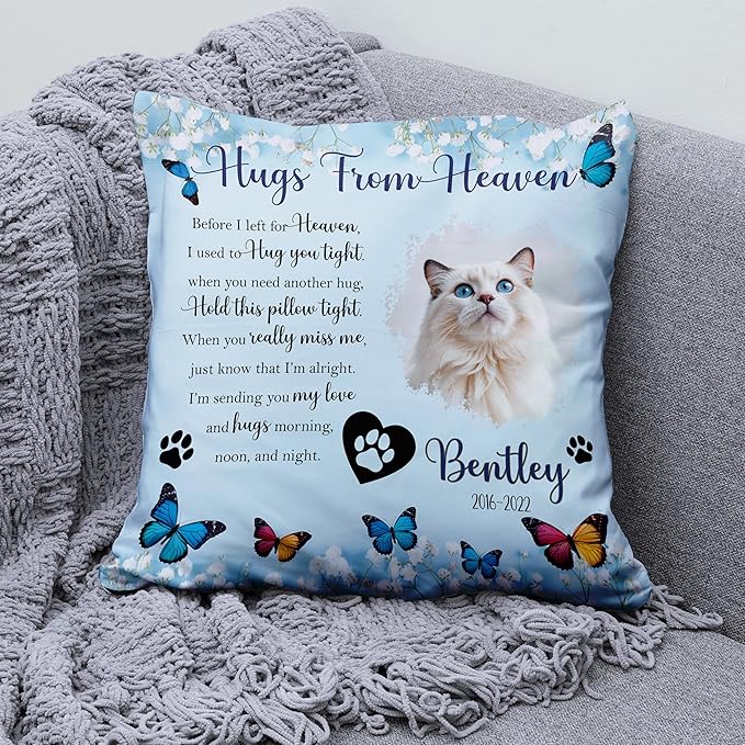 Custom Pet Memorial Throw Pillow (Insert Included), Cat Memorial Gifts for Loss of Cat, Pet Loss Sympathy Gift, Loss of Cat Sympathy Gift, Cat Gifts for Cat Lovers, Cat Memorial Pillow