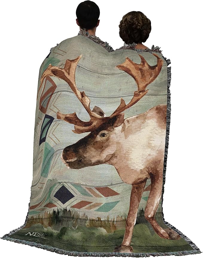 Pure Country Weavers Animals Lodge Deer Elk 1 Blanket by Nicole DeCamp- Wildlife Lodge Cabin Gift Tapestry Throw Woven from Cotton - Made in The USA (72x54)