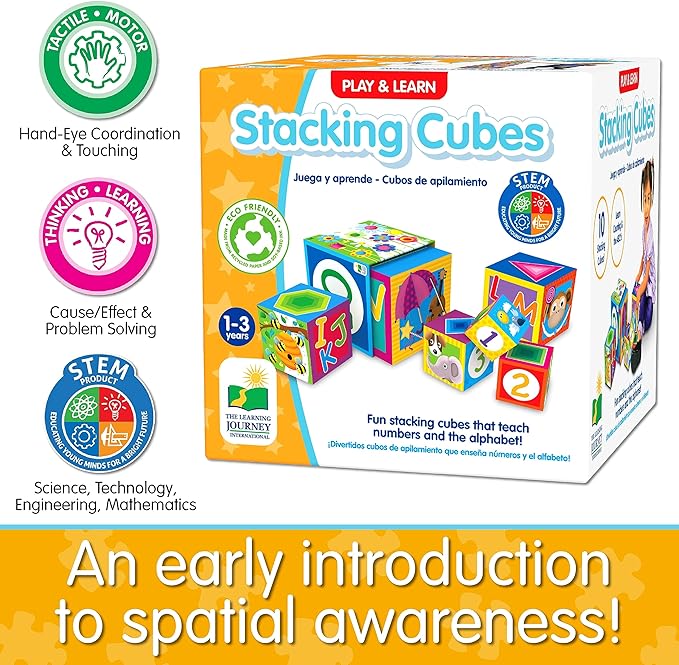 Learning Journey International LLC Play & Learn - Stacking Cubes - STEM Toddler Toys & Gifts for Boys & Girls Ages 12 Months and Up - Mind Building Developmental Learning Toy, Multi (100257)