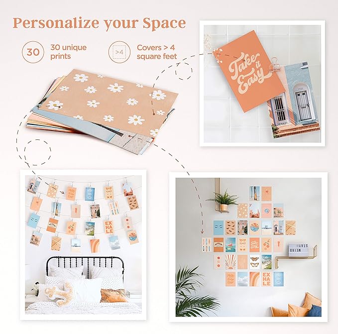 HAUS AND HUES Peach Photo Collage Kit - Aesthetic Wall Decor for Teen Girls (Set of 30)
