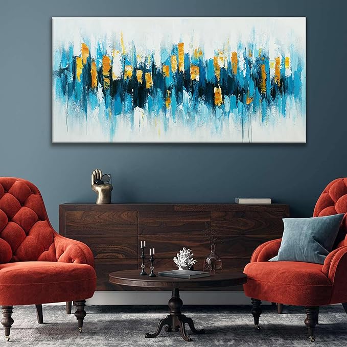 Suconvng Abstract Wall Art Canvas Art Wall Decor For Living Room Decorations Large Blue And Gold Abstract Wall Decor White Abstract Wall Art For Home Bedroom Kitchen Office Artwork 29x58 Inch