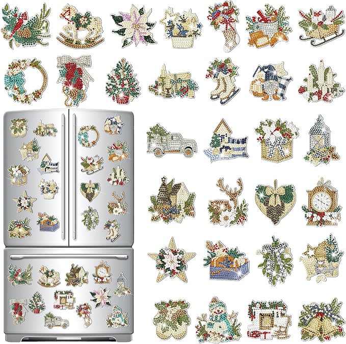 30 Pcs Refrigerator Diamond Art Magnets Easy Diamond Art Kits Fridge Stickers for Adults Kids DIY Home Decors(Winter)