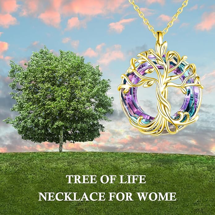 TOUPOP Tree of Life Necklace 925 Sterling Silver Family Tree Pendant Austrian Crystal Jewelry Valentines Day Birthday Gifts for Women Mom Wife Her