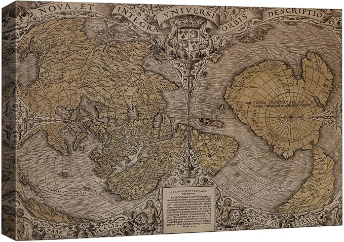 wall26 Canvas Print Wall Art Vintage Sepia Old World Map Digital Art Modern Art Traditional Colorful for Living Room, Bedroom, Office - 16"x24"