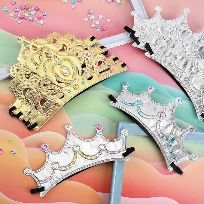 Yaomiao 66 Pieces Foam Princess Tiaras DIY Crowns Kids Party Favors Craft Crystal Diamond Sticker Making Your Own Tiara Girls(Silver)