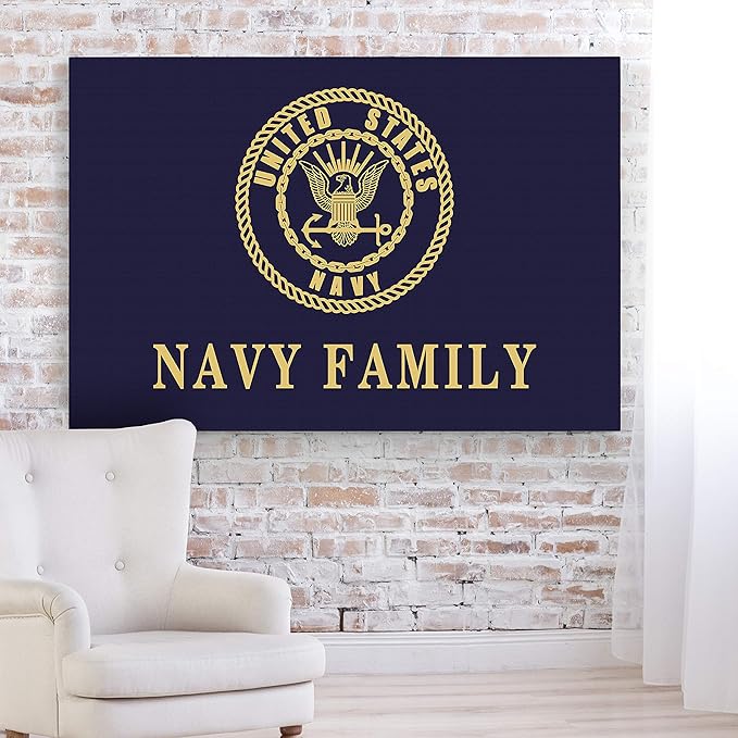 Renditions Gallery Canvas Nationalist Wall Art Paintings & Prints Artwork Golden United States Navy Crest Modern Patriotic Canvas Military Decor for Bedroom Office Kitchen - 30"x40" LT25