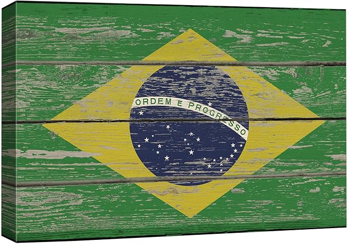 wall26 Canvas Print Wall Art Brazilian Flag on Vintage Retro Wood Panels Pop Culture Cultural Digital Art Modern Art Traditional Colorful for Living Room, Bedroom, Office - 12"x18"