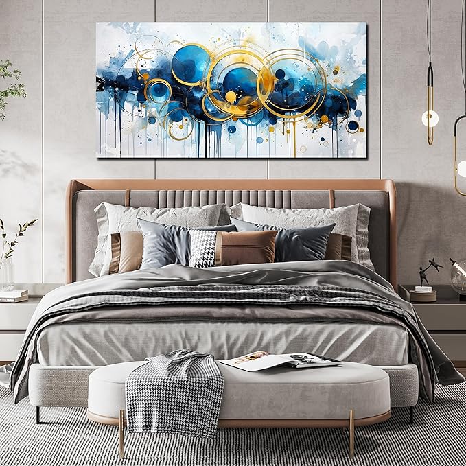 JKWALL77 Big Abstract Canvas Wall Art for Living Room - Blue Modern Wall Decor Ready to Hang Size 29" x 59"