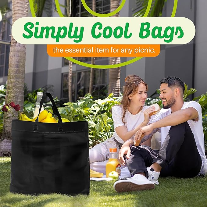 Simply Cool 200 Pack Black Reusable Eco-Friendly Large Grocery Shopping Bags 14.5"x14"x6.6" Durable Recyclable Shopping Bags Washable Foldable Portable Tote Bags Bulk
