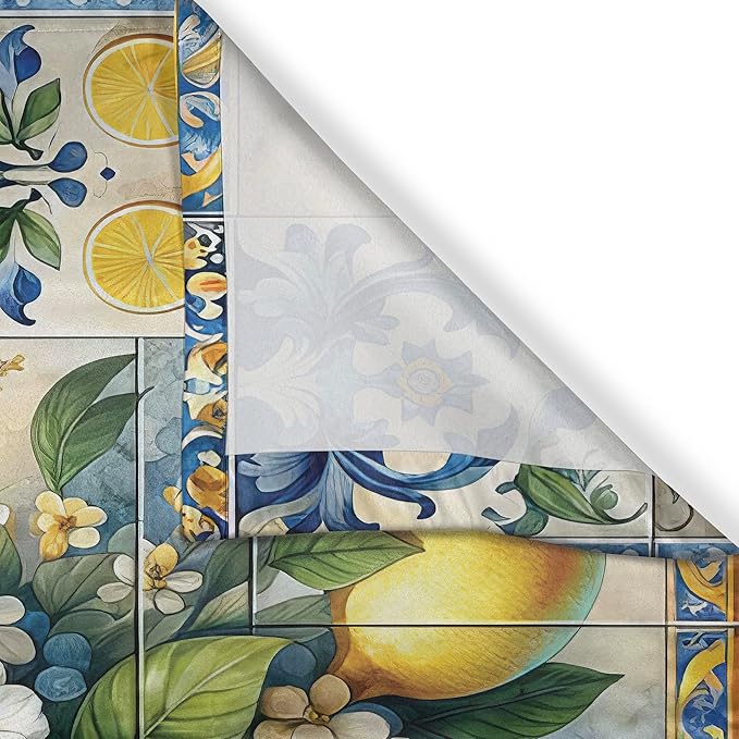 Ambesonne Lemon Garden Kitchen Curtains, Mediterranean Curlicue Leaves Detailed Citrus Huddle with Floral, Window Drapes 2 Panel Set for Kitchen Cafe Decor, 55" x 30", Blue Yellow and Green